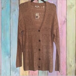 Mudd Tan Brown Button Up Open Knit Style Long Cardigan NWT